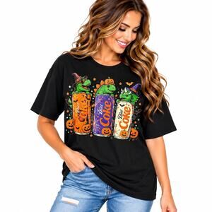 Black Halloween Diet Coke Dinosaur Pumpkin Graphic Tee Sz XL NWOT